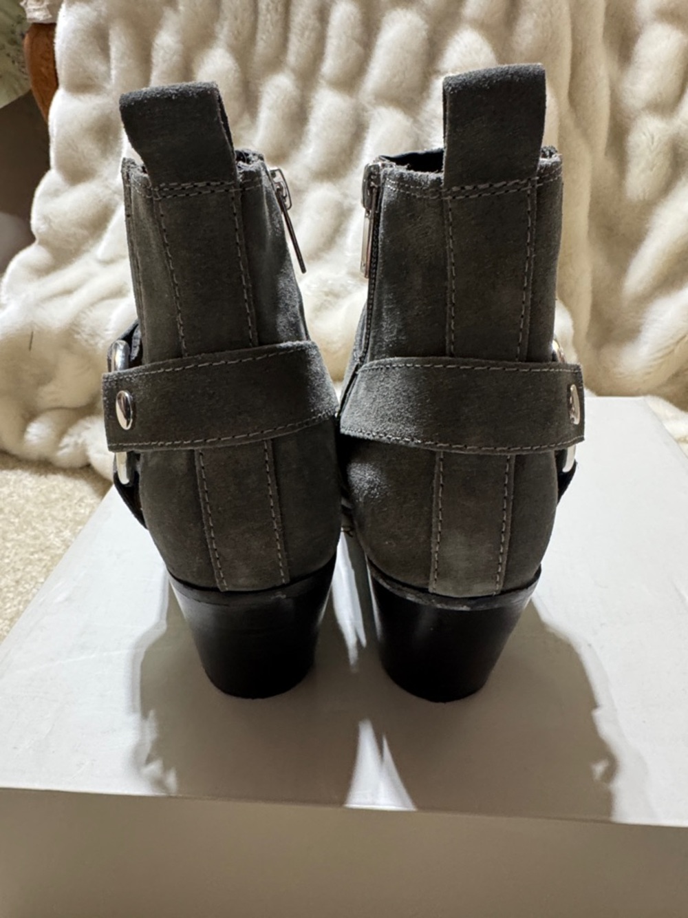 Marc Fisher Gray Suede Western-Inspired Ankle Boots - Picture 4 of 7